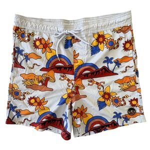 Neff Swim Trunks Mens LG White Unlined Desert Mushroom Lizard Board Shorts